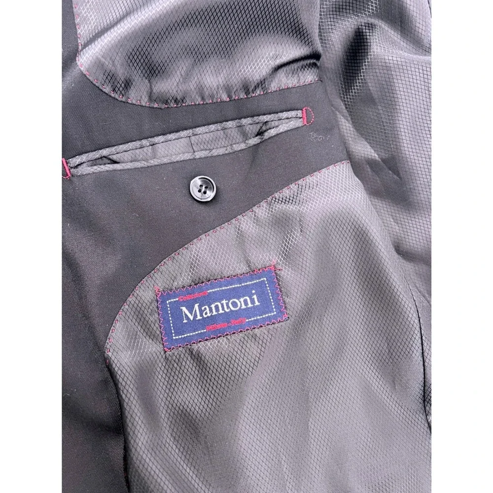 Mantoni Mens Super 140s Wool Blazer Black 3 Button Gold Crest Sport Coat 48L‎